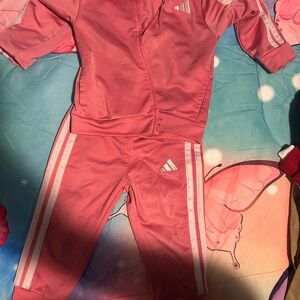 Adidas Kids' Pink Tracksuit with White Stripes